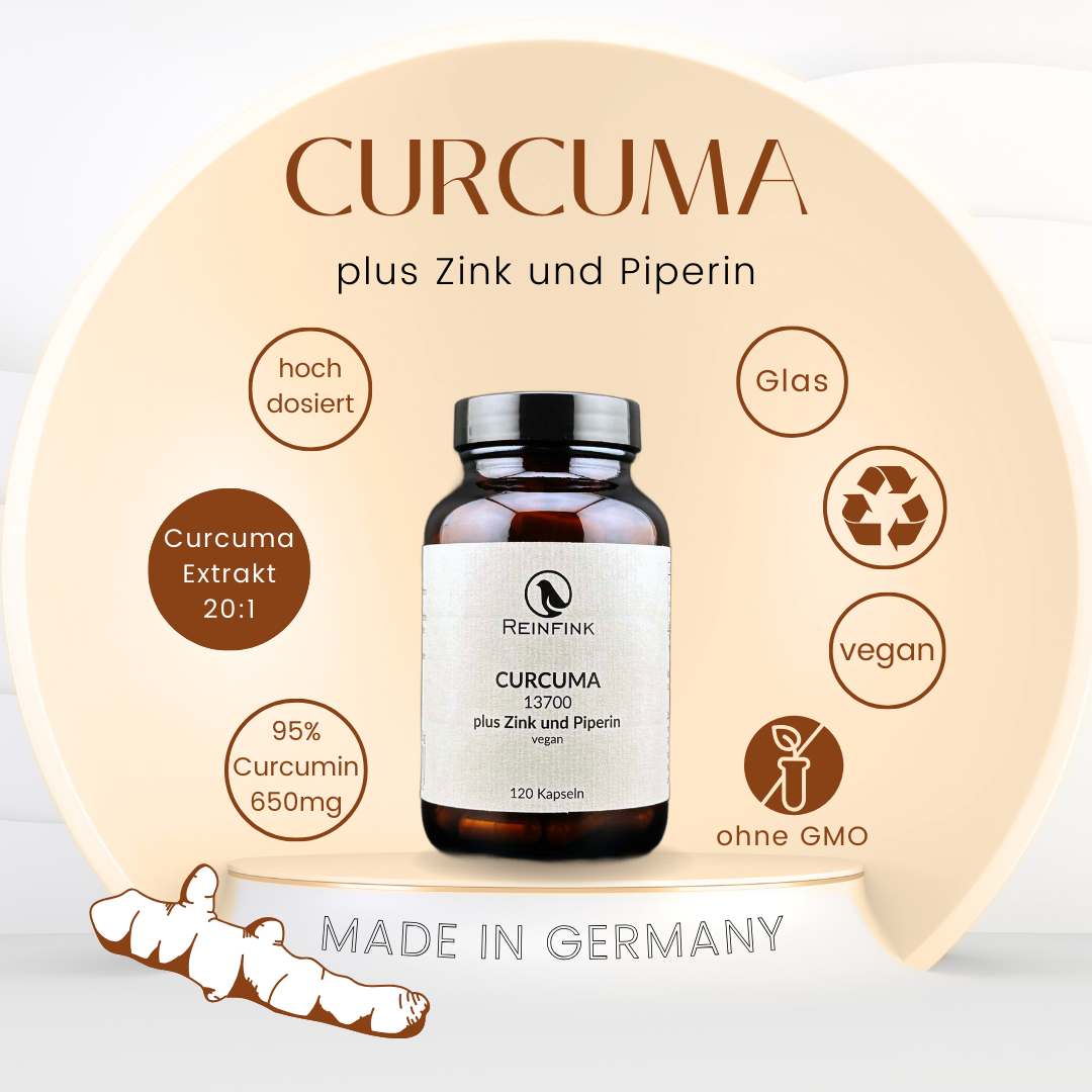 Curcuma Kapseln mit Zink und Piperin von Reinfink mit Vorteilen